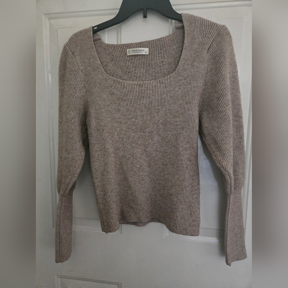 Jon & Anna Women Cozy Ribbed square-neck long-sleeve sweater